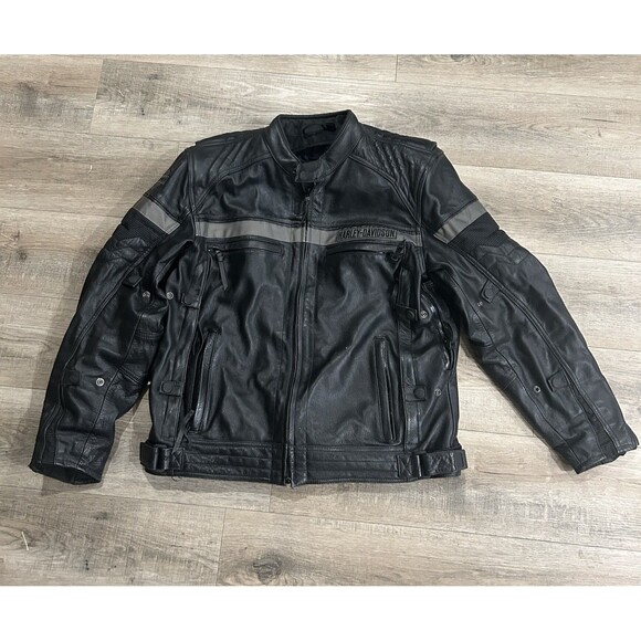 Harley Davidson Jacket Mens XL Black Leather Evolution Triple Vent Leather Pads